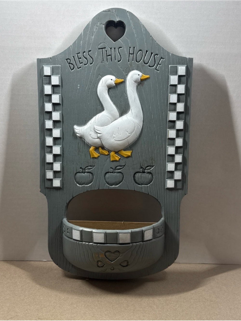 Vintage Wall Plague/Planter Burwood Products Bless This House W/White Geese USA